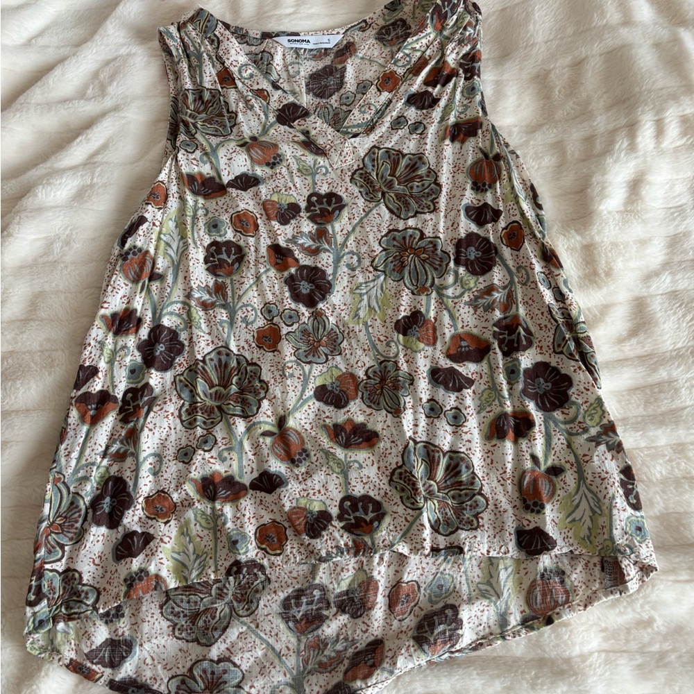 Floral V-Neck Sleeveless Tank Top - Multicolor